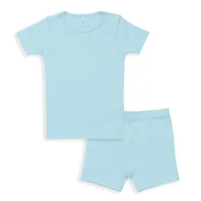 blue water organic cotton magnetic kids pajama shortie set