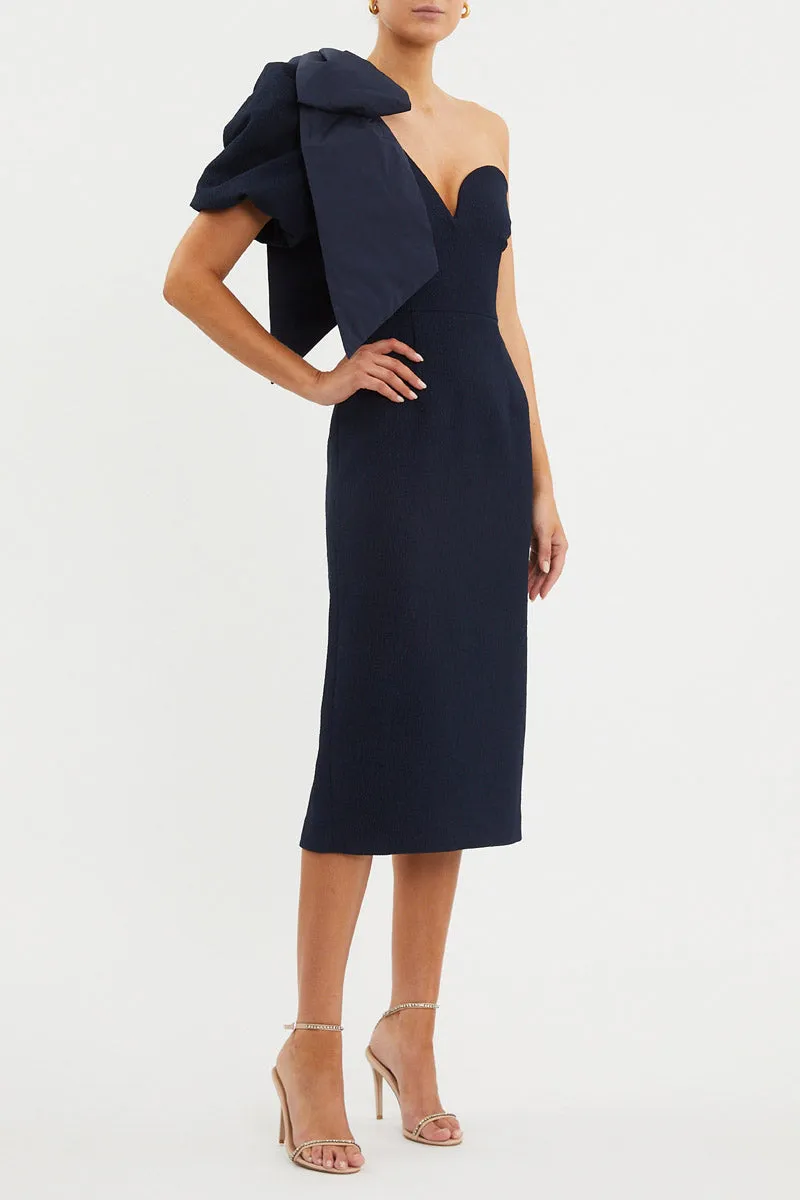 Bon Ami One Shoulder Puff Sleeve Midi Dress