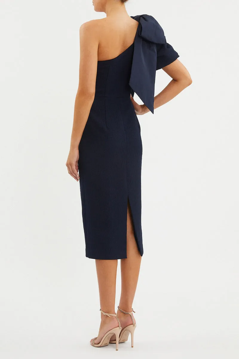 Bon Ami One Shoulder Puff Sleeve Midi Dress