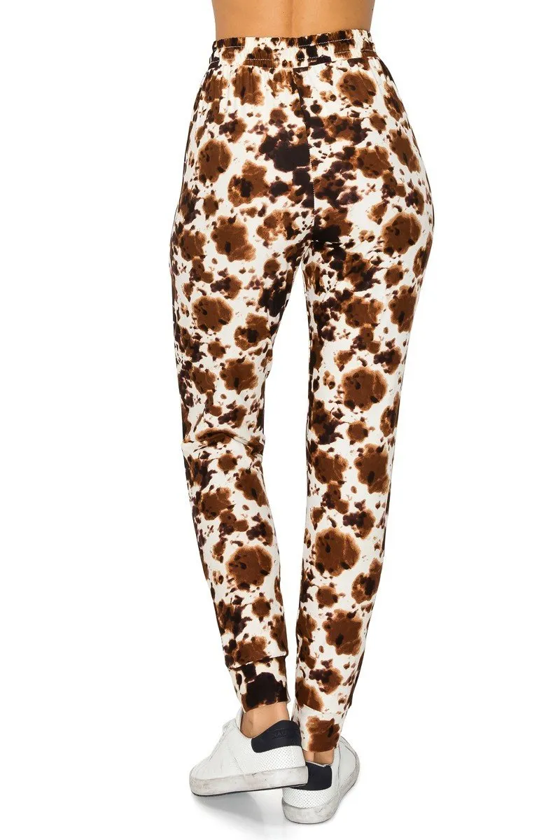 Brown Cow Print Soft Lounge Jogger Pants