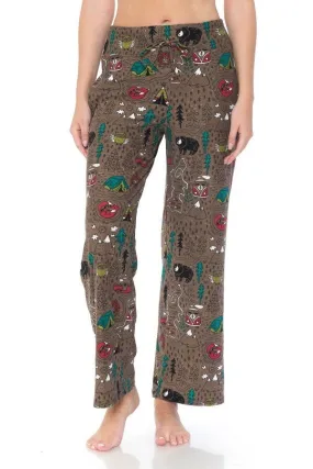 Camping Bear Print Comfortable Soft Lounge Pajama Pants