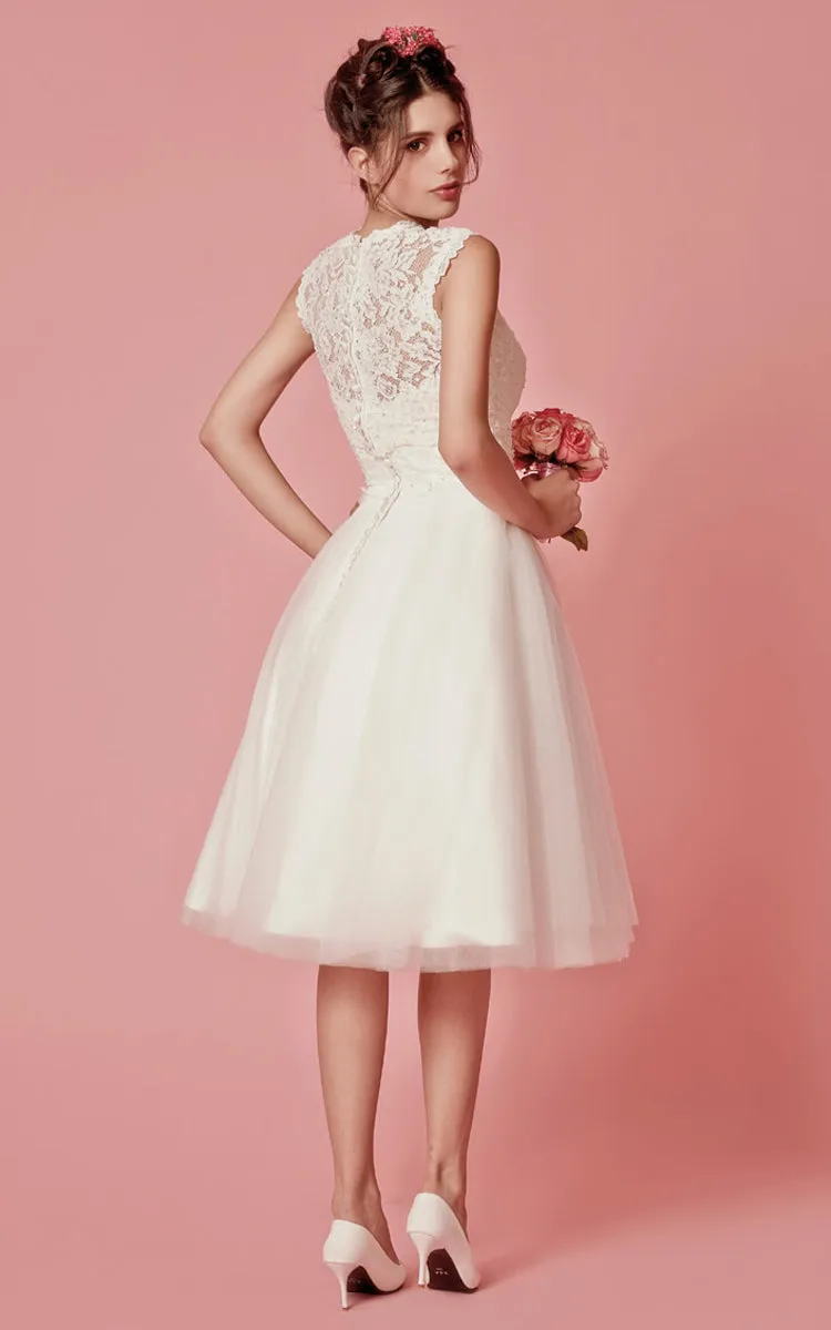 Cap Sleeved A-Line Knee Length Wedding Dress With Jacket-ZP_703949