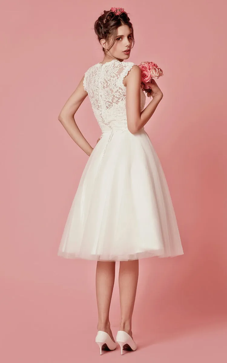 Cap Sleeved A-Line Knee Length Wedding Dress With Jacket-ZP_703949