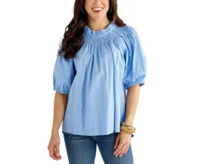 Caryn Lawn Brooke Top Blue Stripe