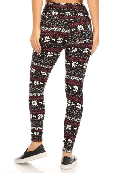 Christmas Fair Isle Burgundy Soft Lounge Fleece Lined Leggings Pants