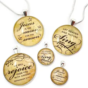 Christmas Pendant Necklaces – Jesus is the Reason, Let Heaven and Nature Sing, Rejoice! Silver-Plated (2 Sizes) – Add a Matching Charm Bangle!