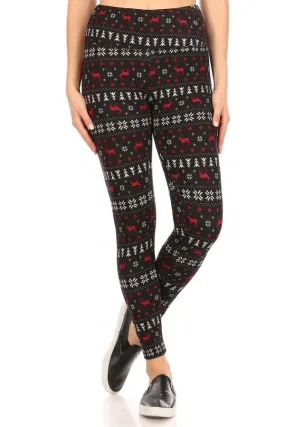 Christmas Reindeer Fair Isle Soft Lounge Fleece Lined Leggings Pants