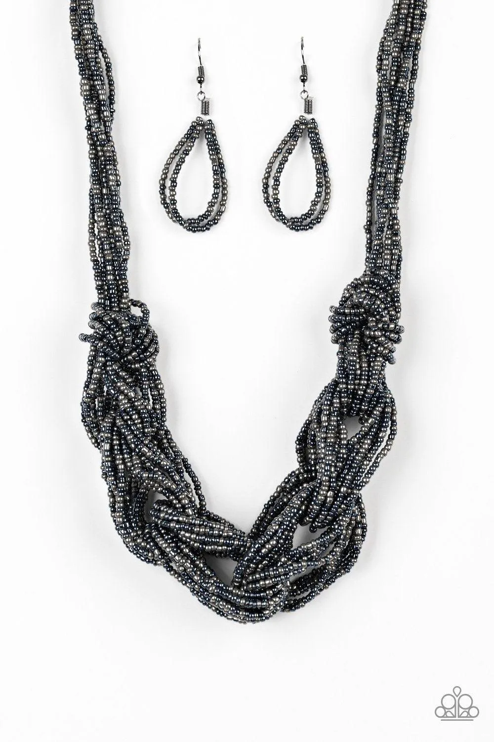 City Catwalk Blue and Gunmetal Seed bead Necklace - Paparazzi Accessories