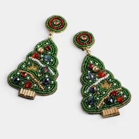 COCO   CARMEN - Christmas Tree Beaded Earrings - Christmas: Green