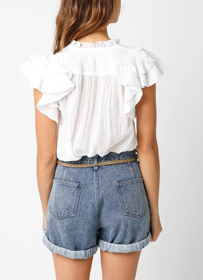 Cody Ruffle Sleeve Gauze Top