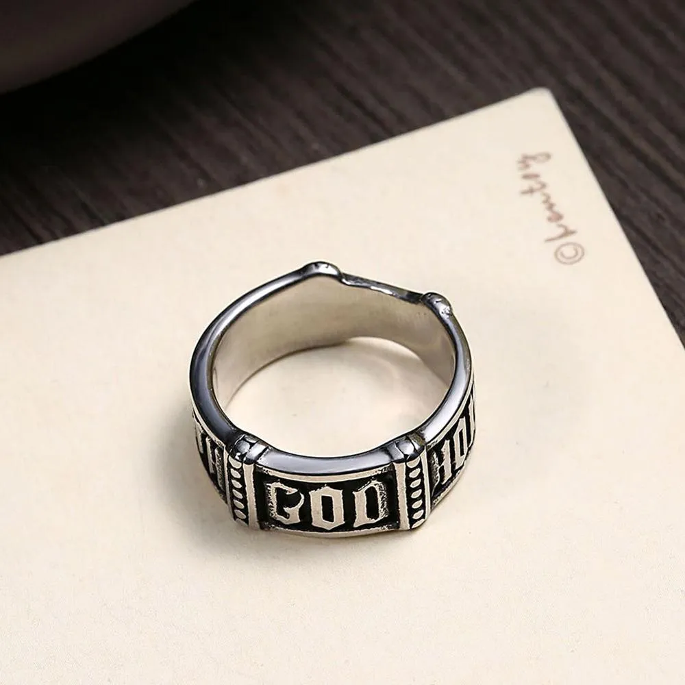 Cool Mysterious Text Design Stainless Steel Fashion Retro Ring