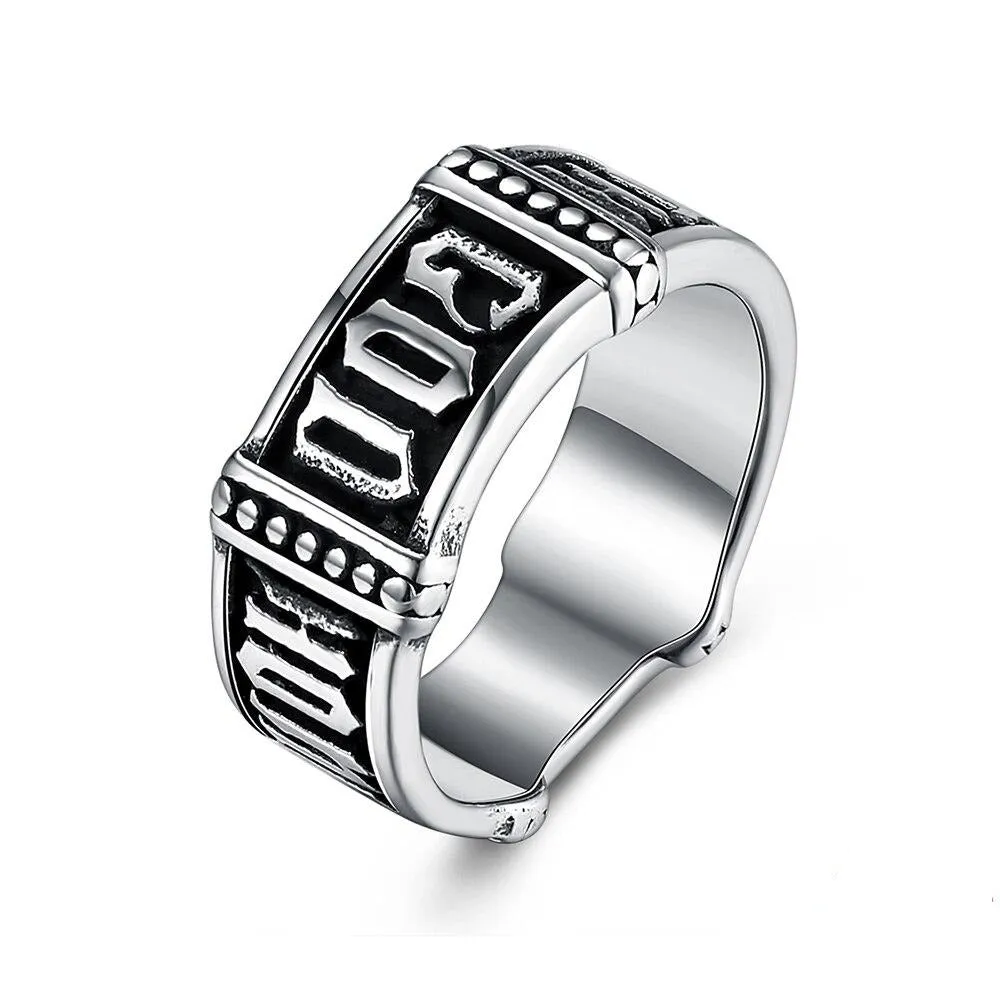 Cool Mysterious Text Design Stainless Steel Fashion Retro Ring