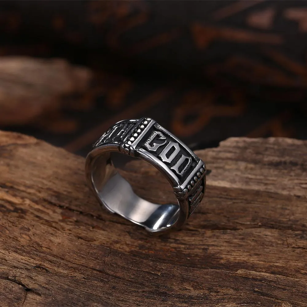 Cool Mysterious Text Design Stainless Steel Fashion Retro Ring