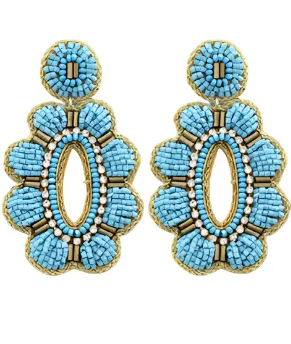 Crystal & Oval Beaded Earrings in turquoise