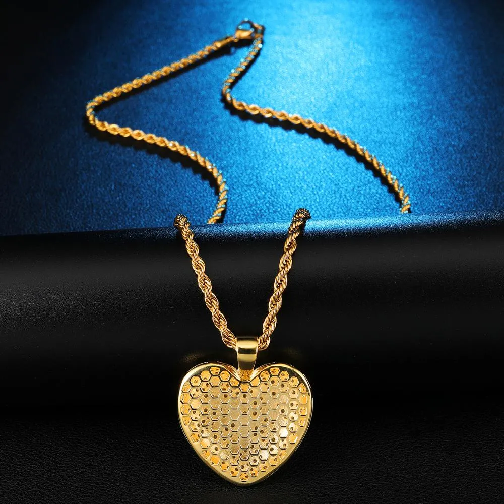 Cubic-Zirconia-Studded Gold-Plated Broken Heart Bling Copper Hip-hop Pendant Necklace