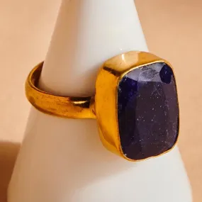 Cushion Faceted Blue Sapphire Gemstone 925 Sterling Silver Ring, 18K Yellow Gold Filled, Rose Gold Filled Ring, Handmade in India, Gift Jewelry,