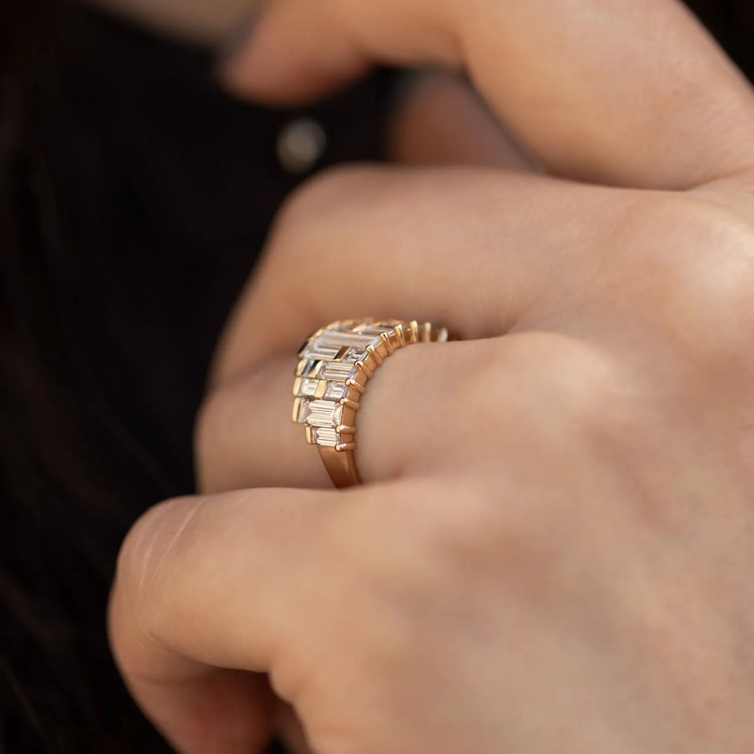 Deco Diamond Engagement Ring with Top Light Brown Baguettes