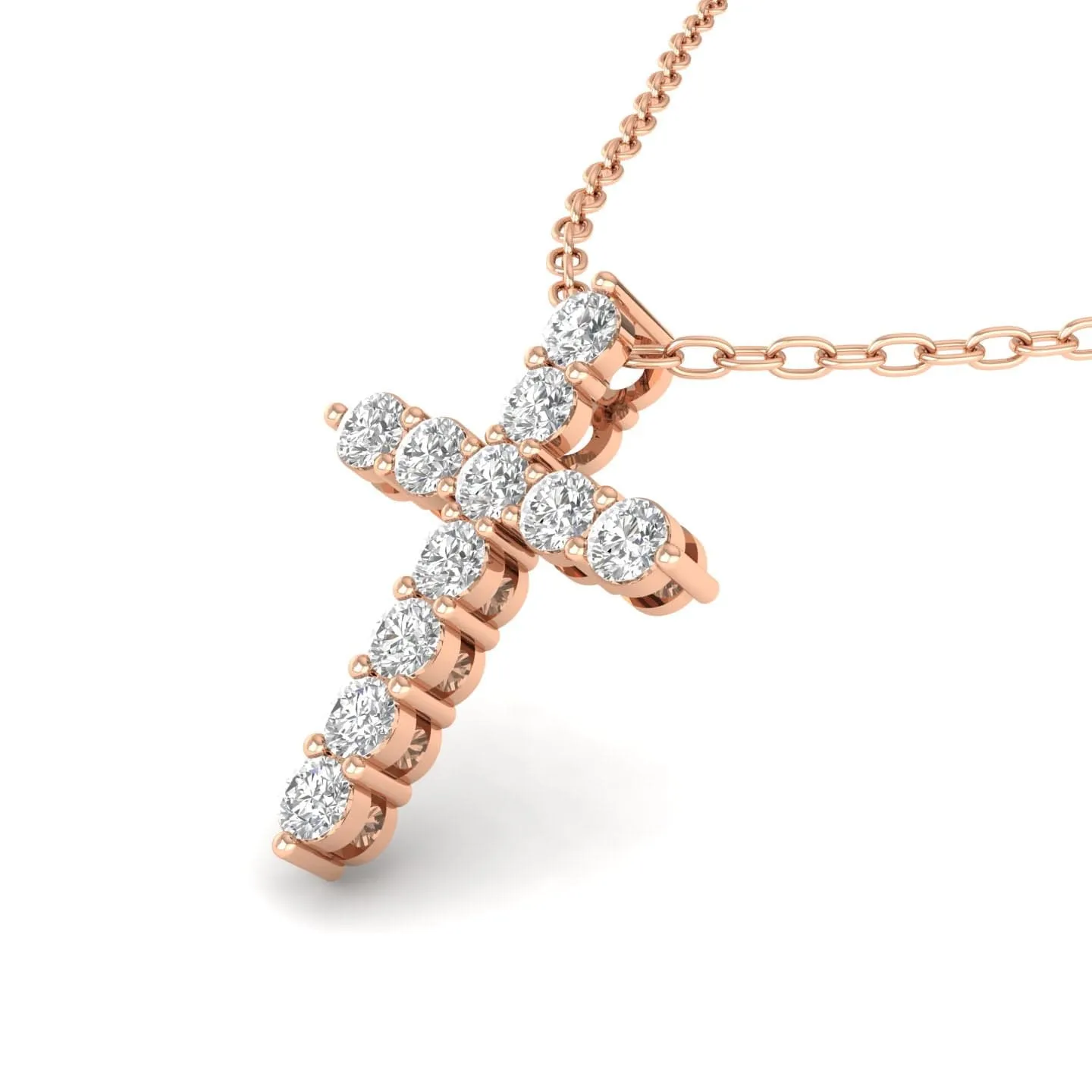 Diamond Cross  in Solid 14K Gold, Lab Grown, Prong Set