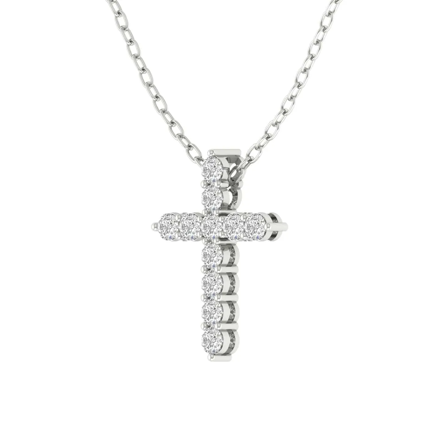 Diamond Cross  in Solid 14K Gold, Lab Grown, Prong Set