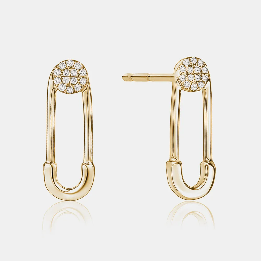 Diamond Safety Pin Earrings