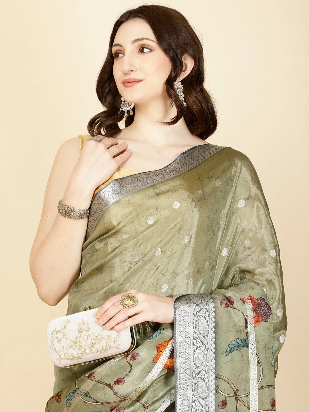 Digital Floral Printed Handloom Saree