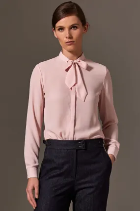 Eva Long Sleeve Blouse - Pink Silk Stretch