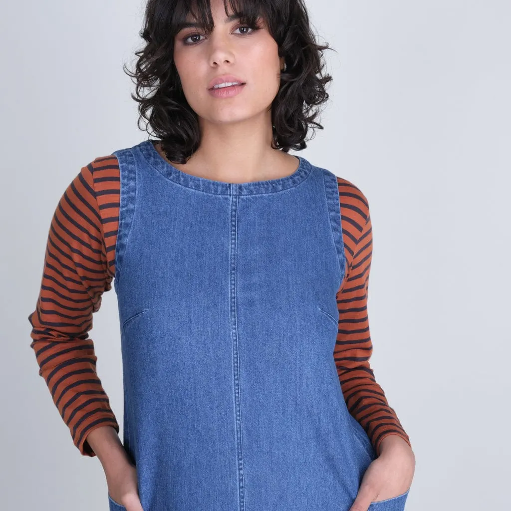 Eva Pinafore Cotton Dress | Denim