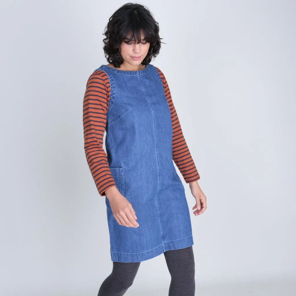 Eva Pinafore Cotton Dress | Denim