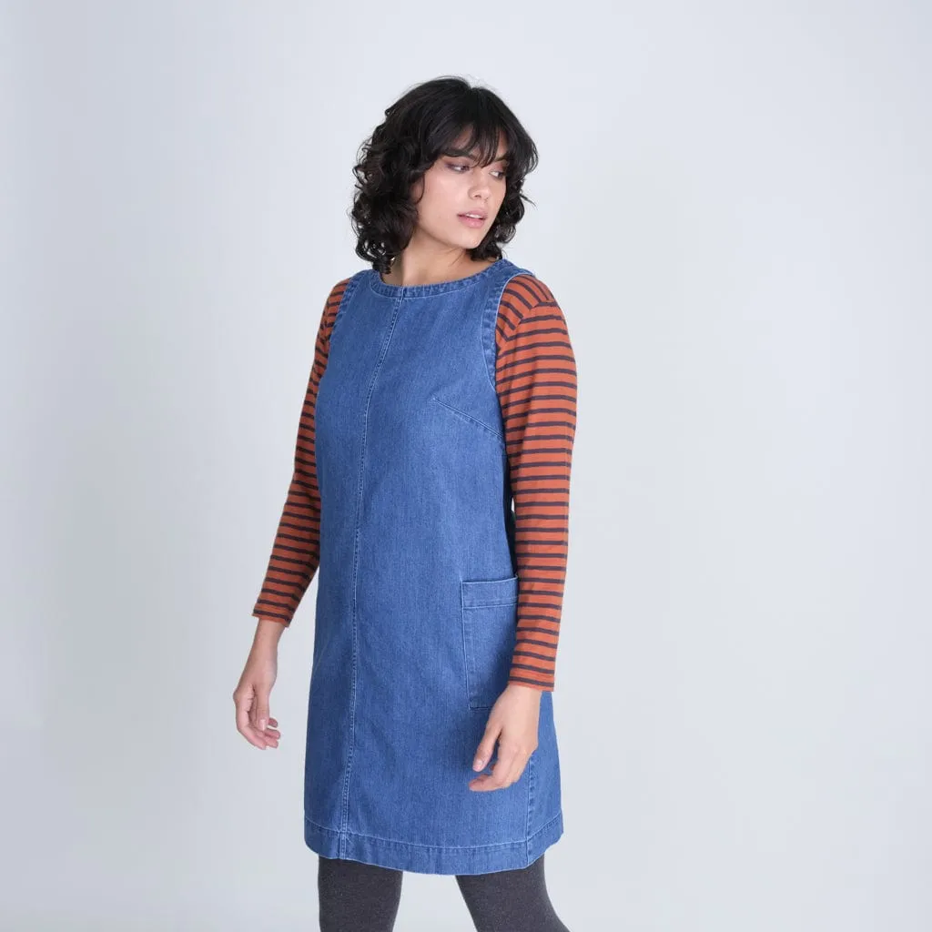 Eva Pinafore Cotton Dress | Denim