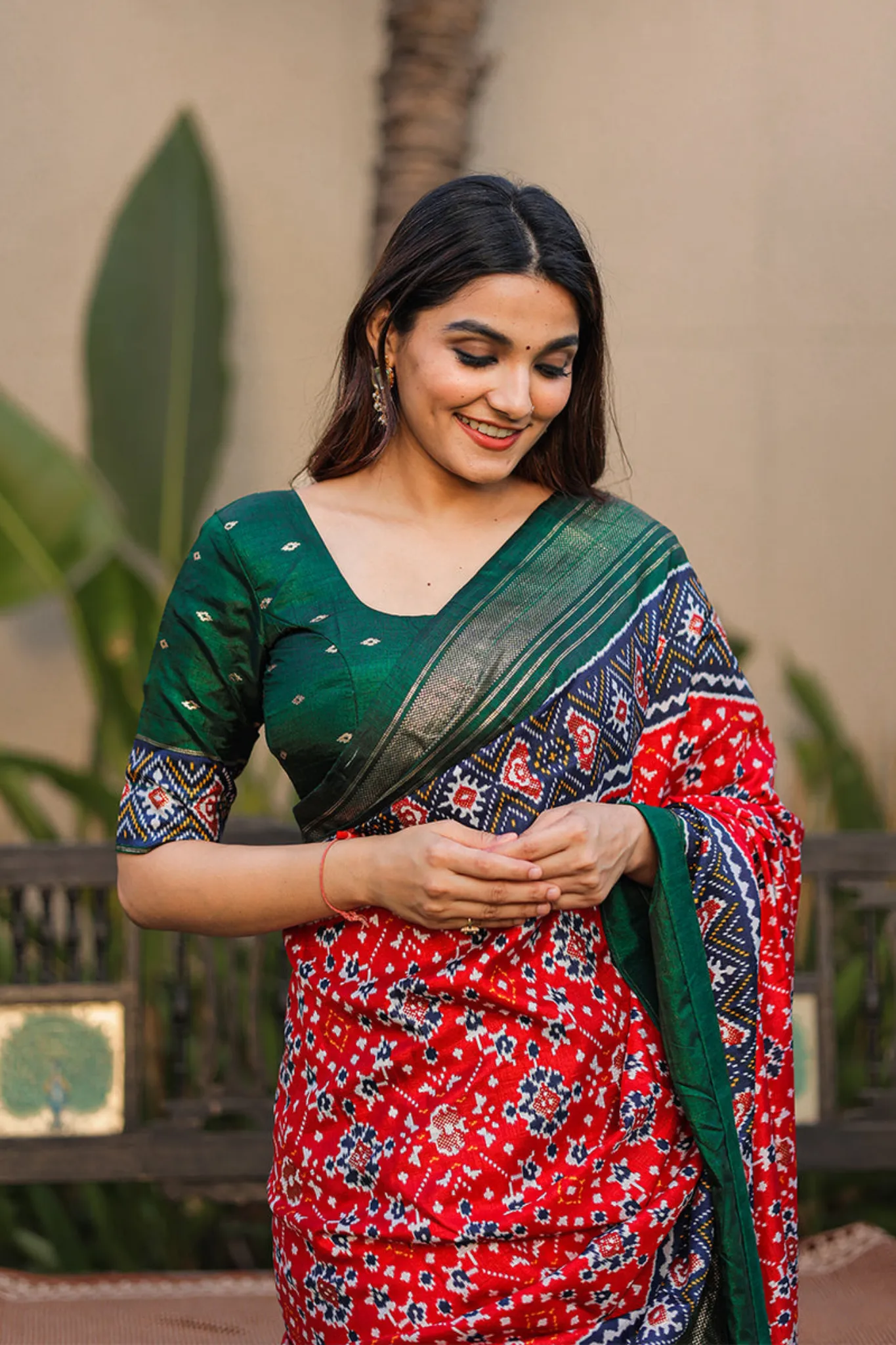 Exclusive Red Color Patola Saree With Foil Printed Dola Silk Saree