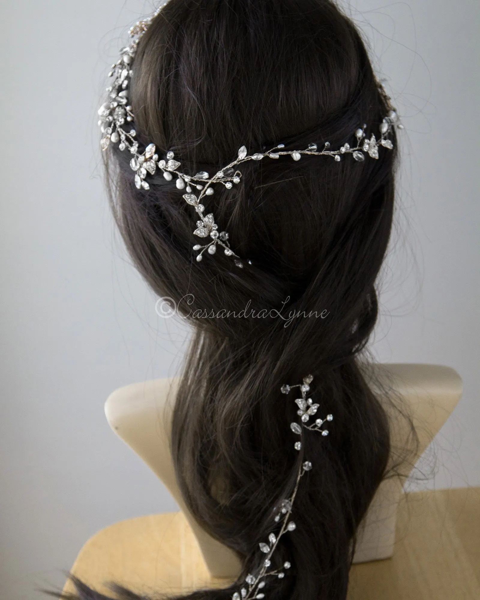 Extra Long Pearl Wedding Hair Vine