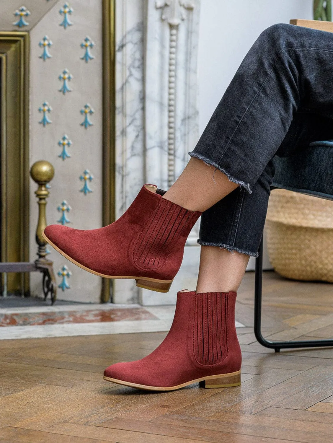 Firenze Vegan Suede Pleated Chelsea Boots | Brick Red