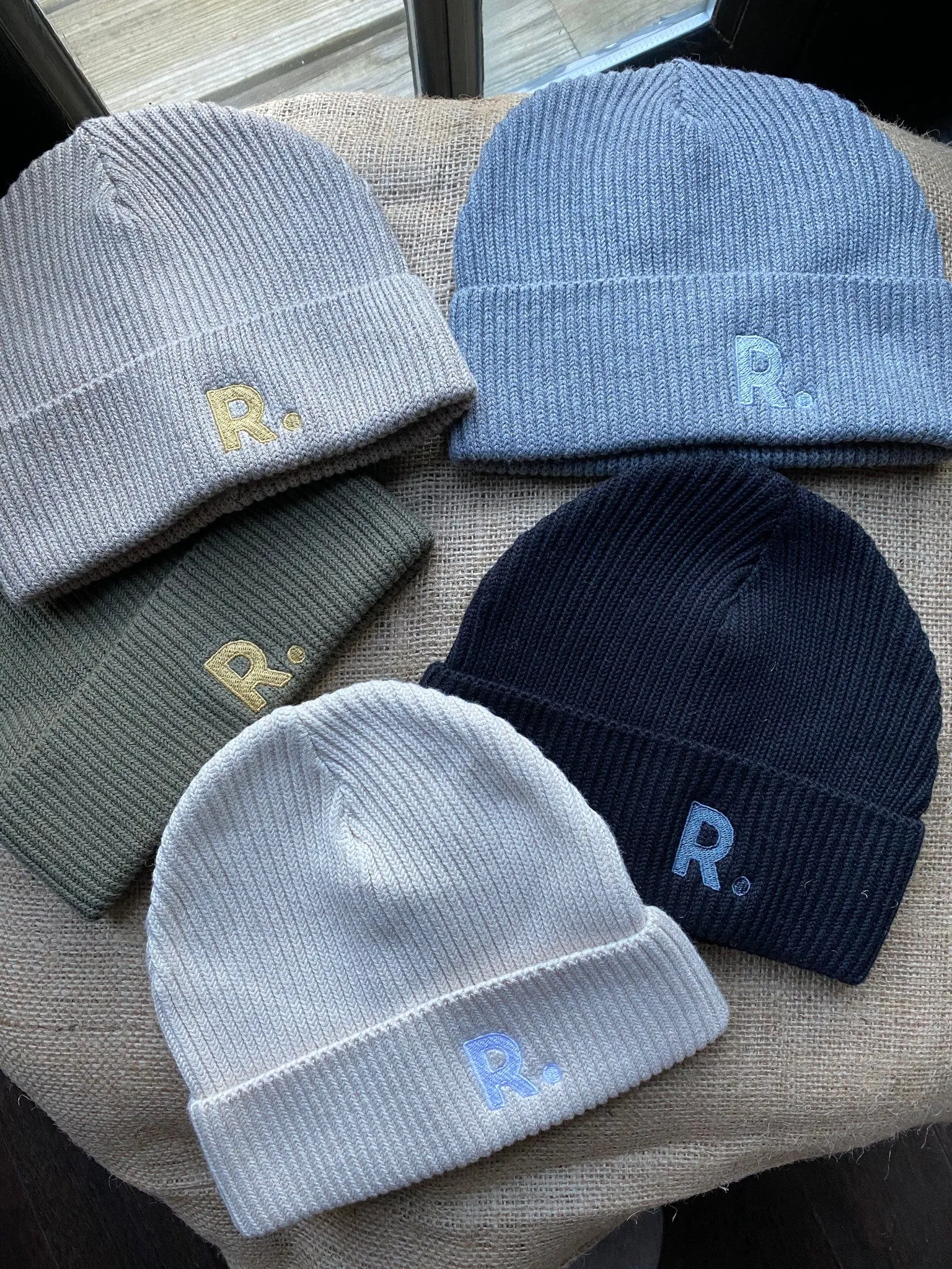 Fisherman Embroidered Organic Cotton Beanie | Natural