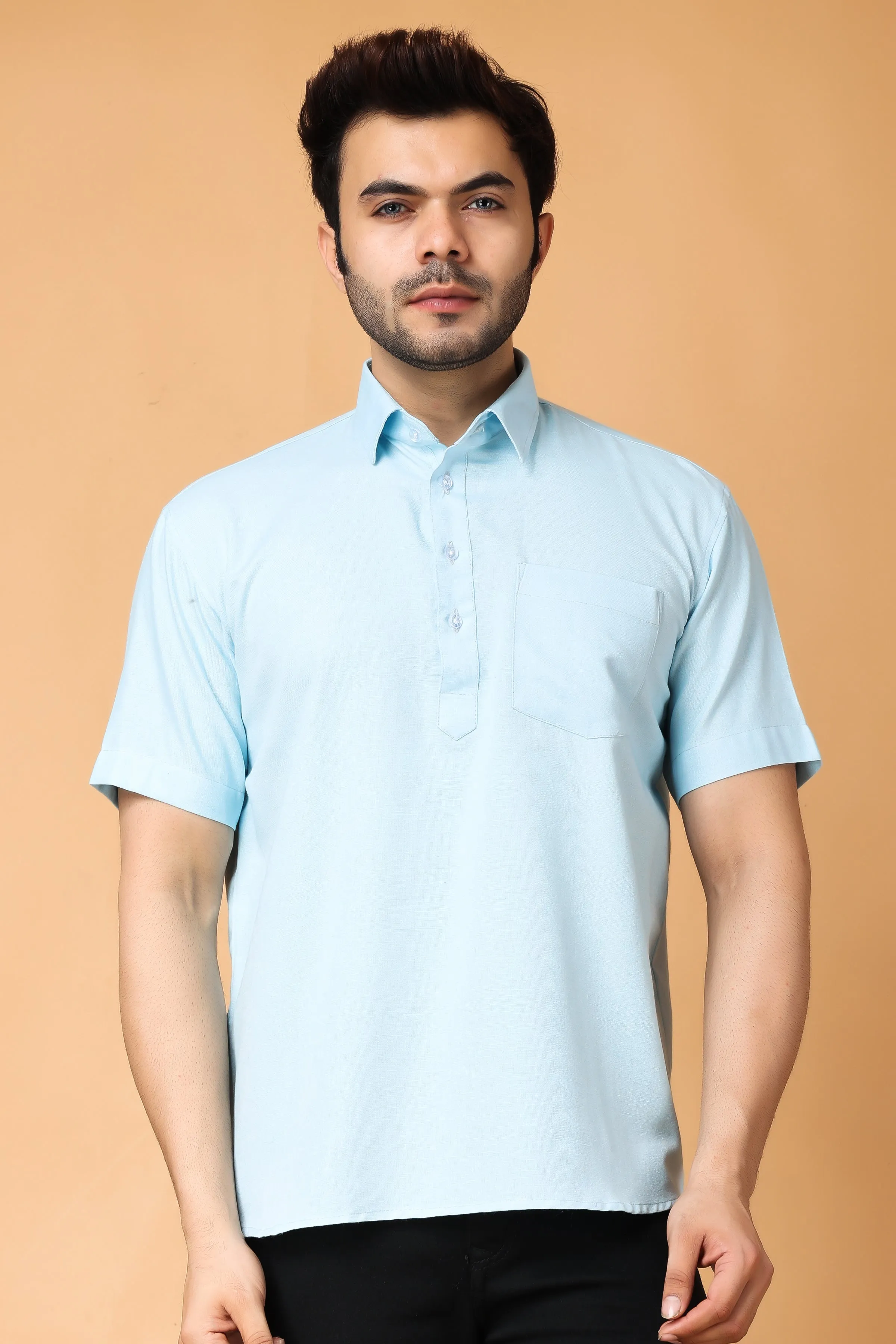 Fresh Blue Cotton Linen Kurta