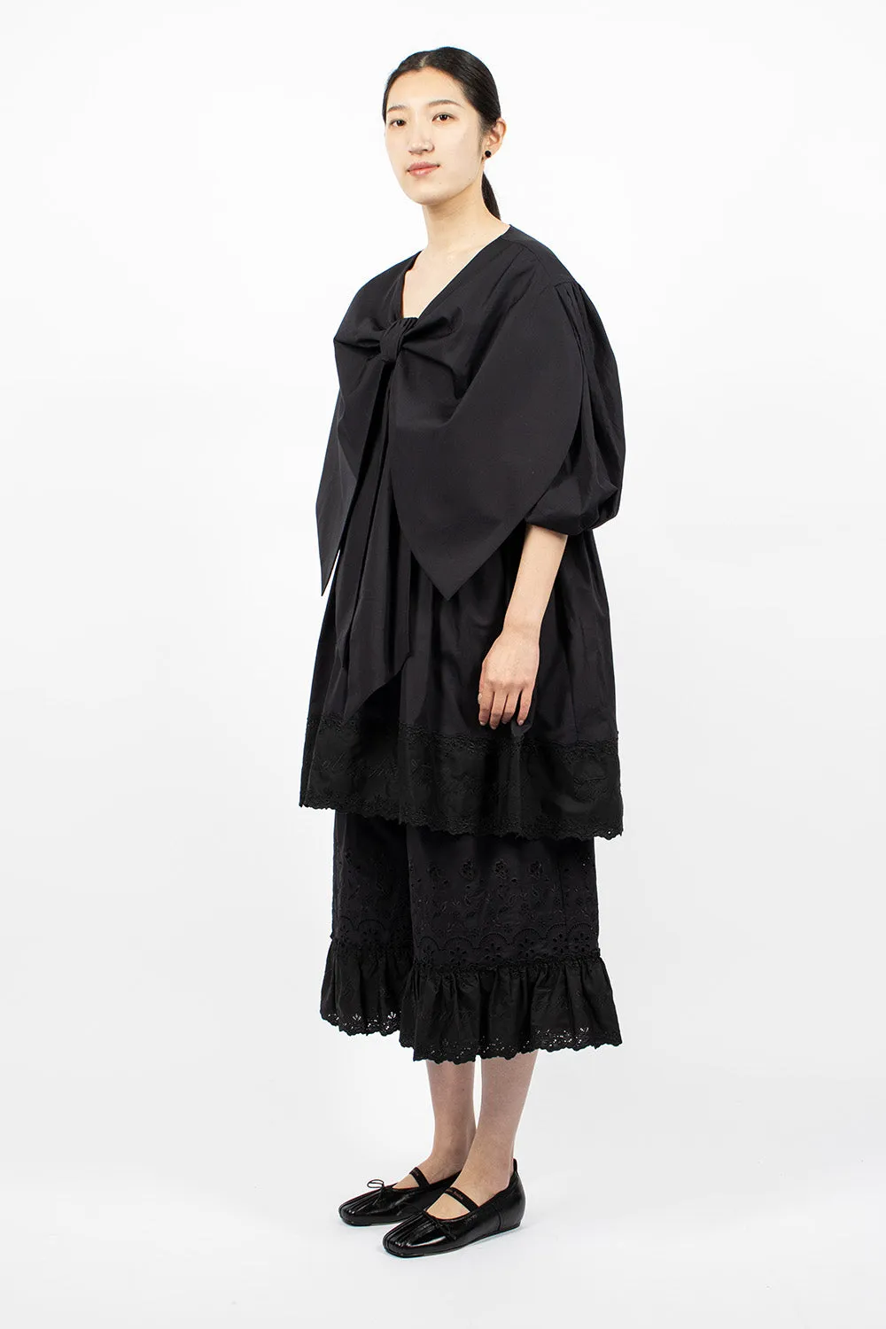 Front Bow Smock Dress Black