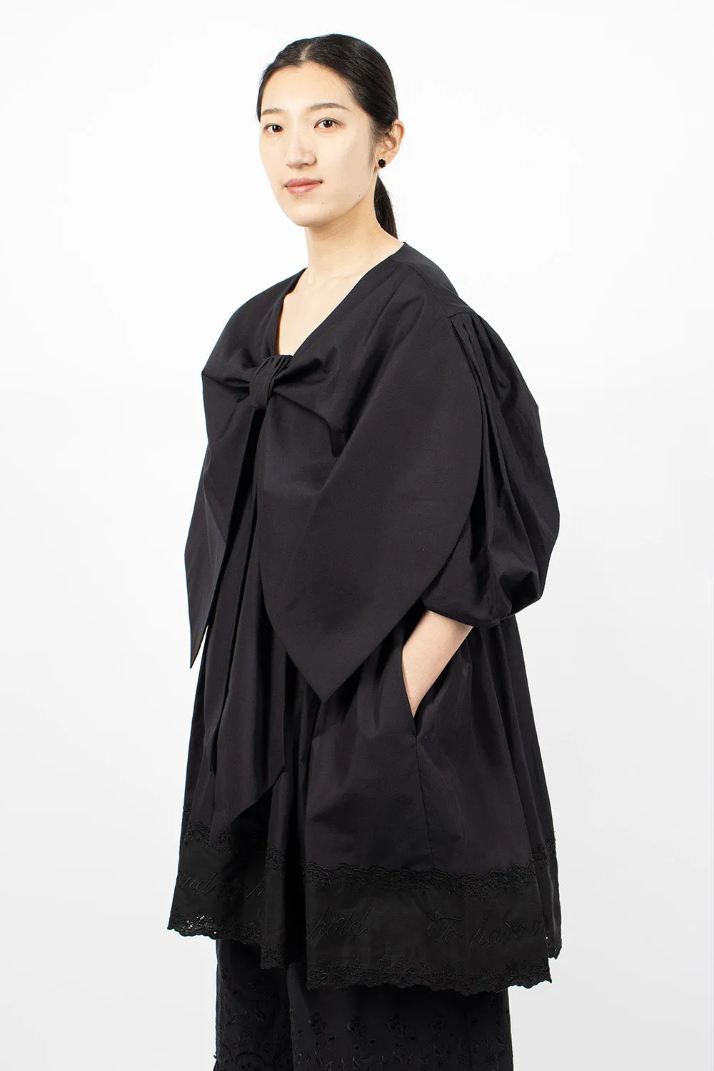 Front Bow Smock Dress Black