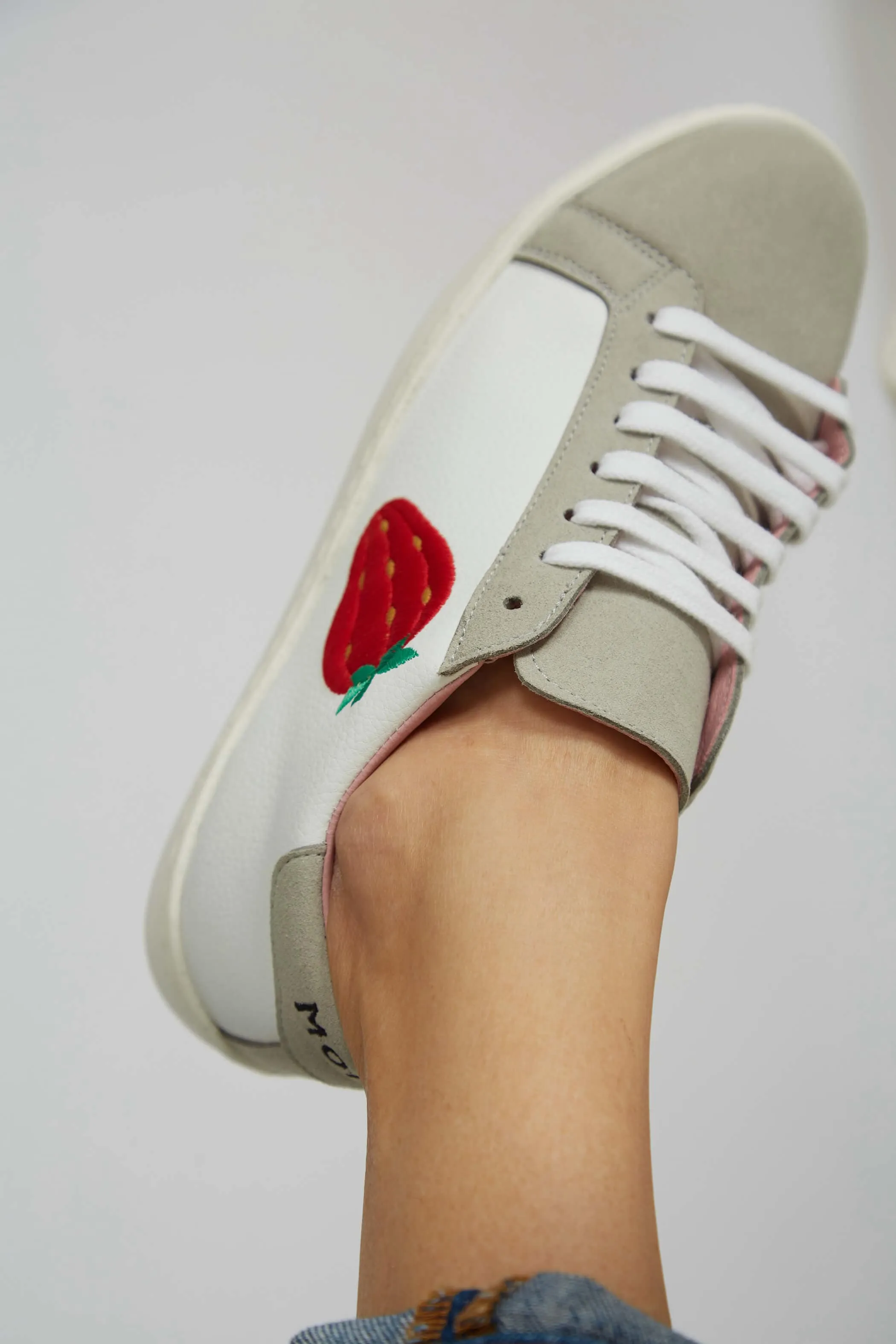 Fruit Vegan Leather Embroidered Sneakers | White & Grey