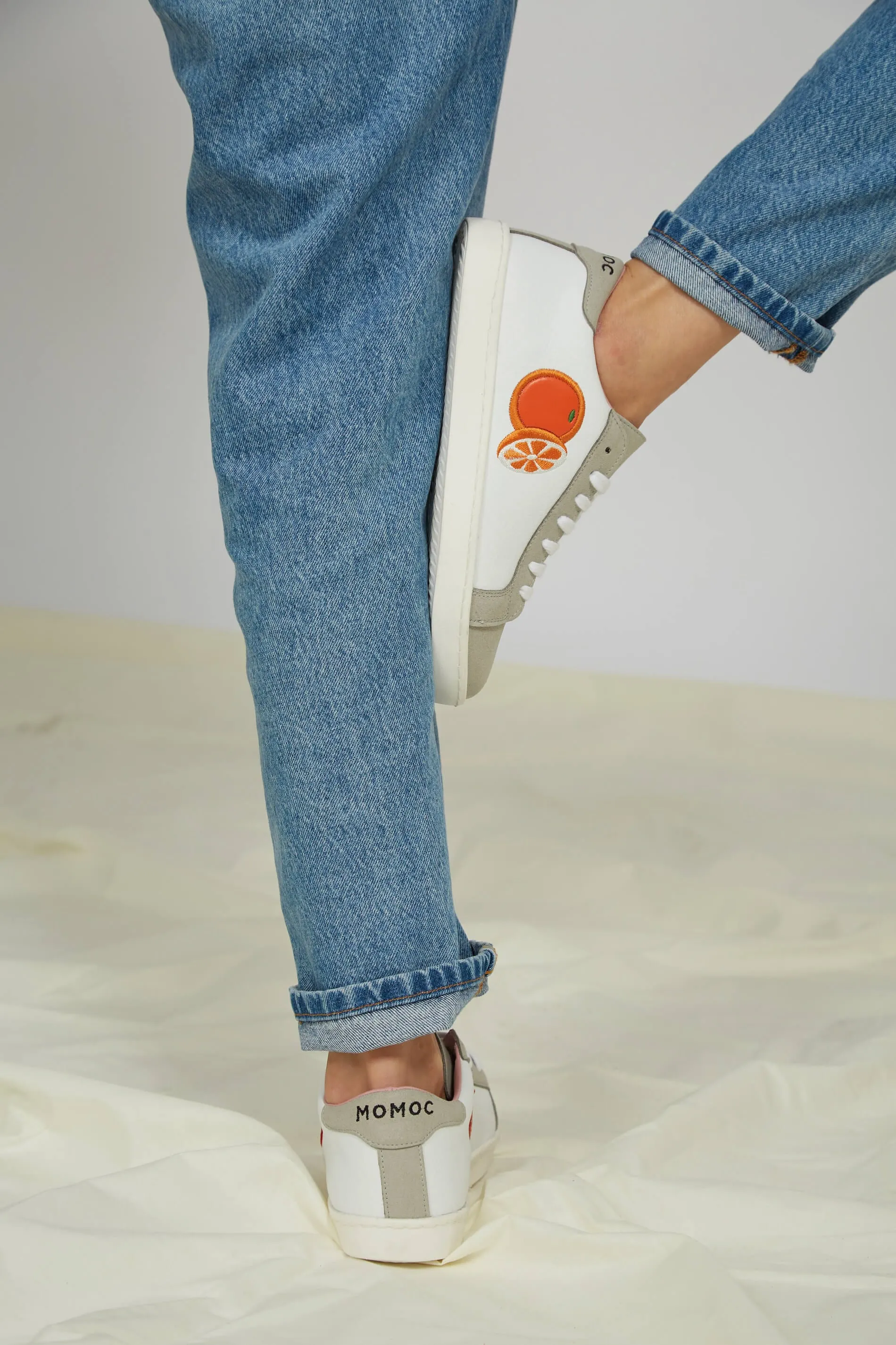 Fruit Vegan Leather Embroidered Sneakers | White & Grey