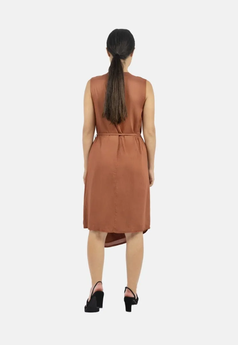 Funchal TENCEL Modal Asymmetric Wrap Dress | Red Rust