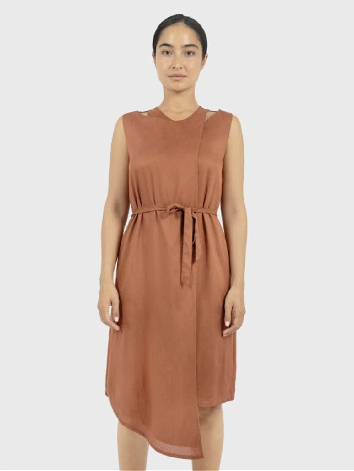 Funchal TENCEL Modal Asymmetric Wrap Dress | Red Rust