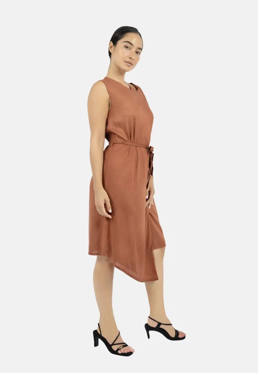 Funchal TENCEL Modal Asymmetric Wrap Dress | Red Rust