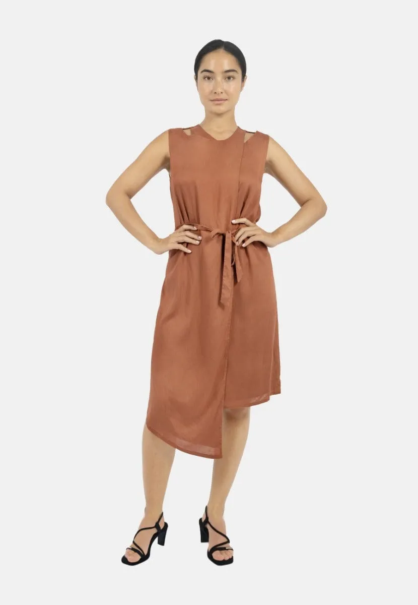 Funchal TENCEL Modal Asymmetric Wrap Dress | Red Rust