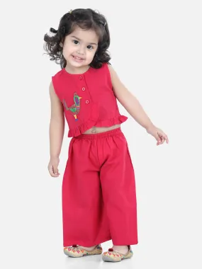 Girls Cotton Bird Embroidered Top Palazzo Indo Western Clothing Pink