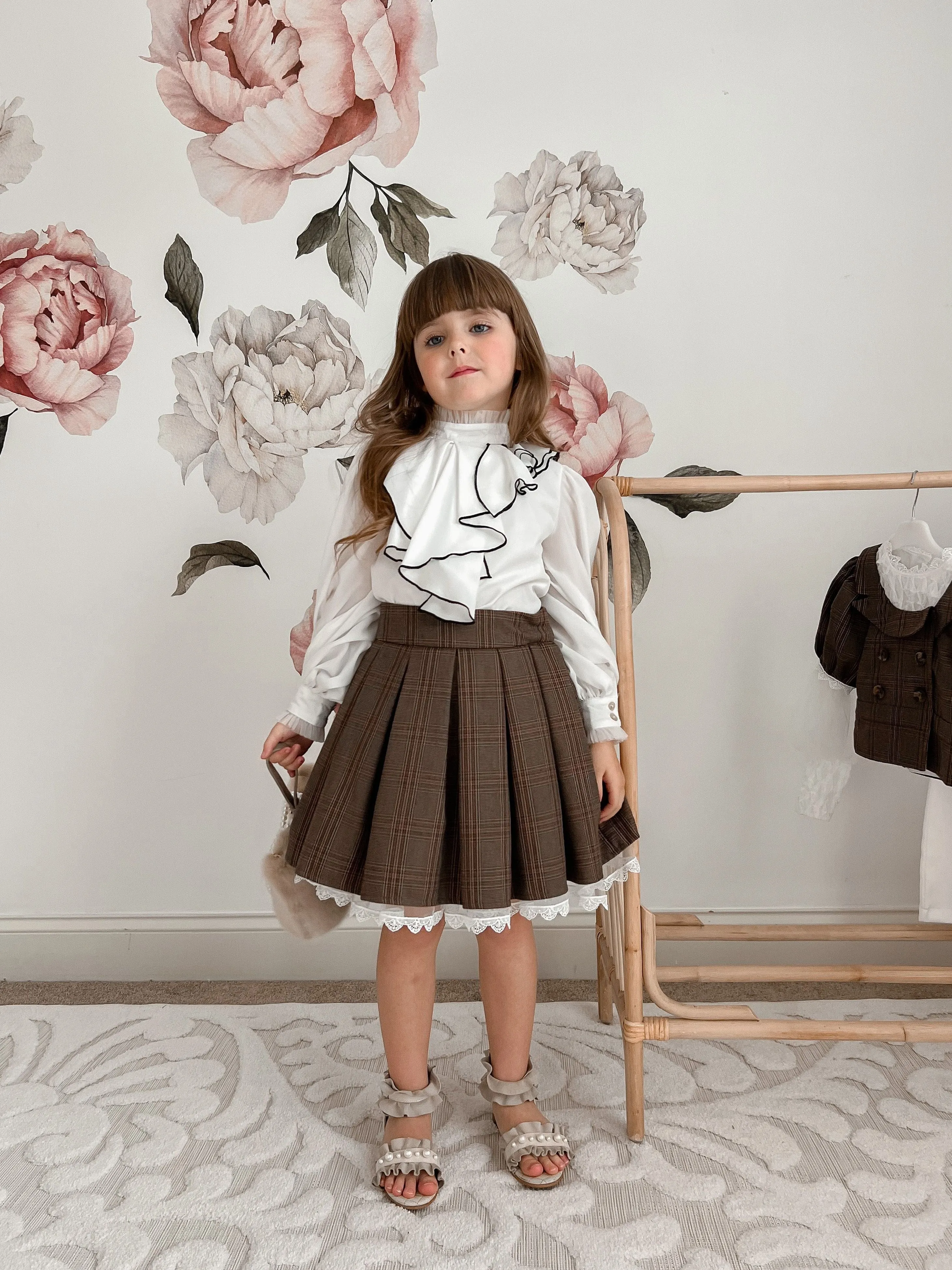 Gwen White Blouse With Black Ruffle Trim