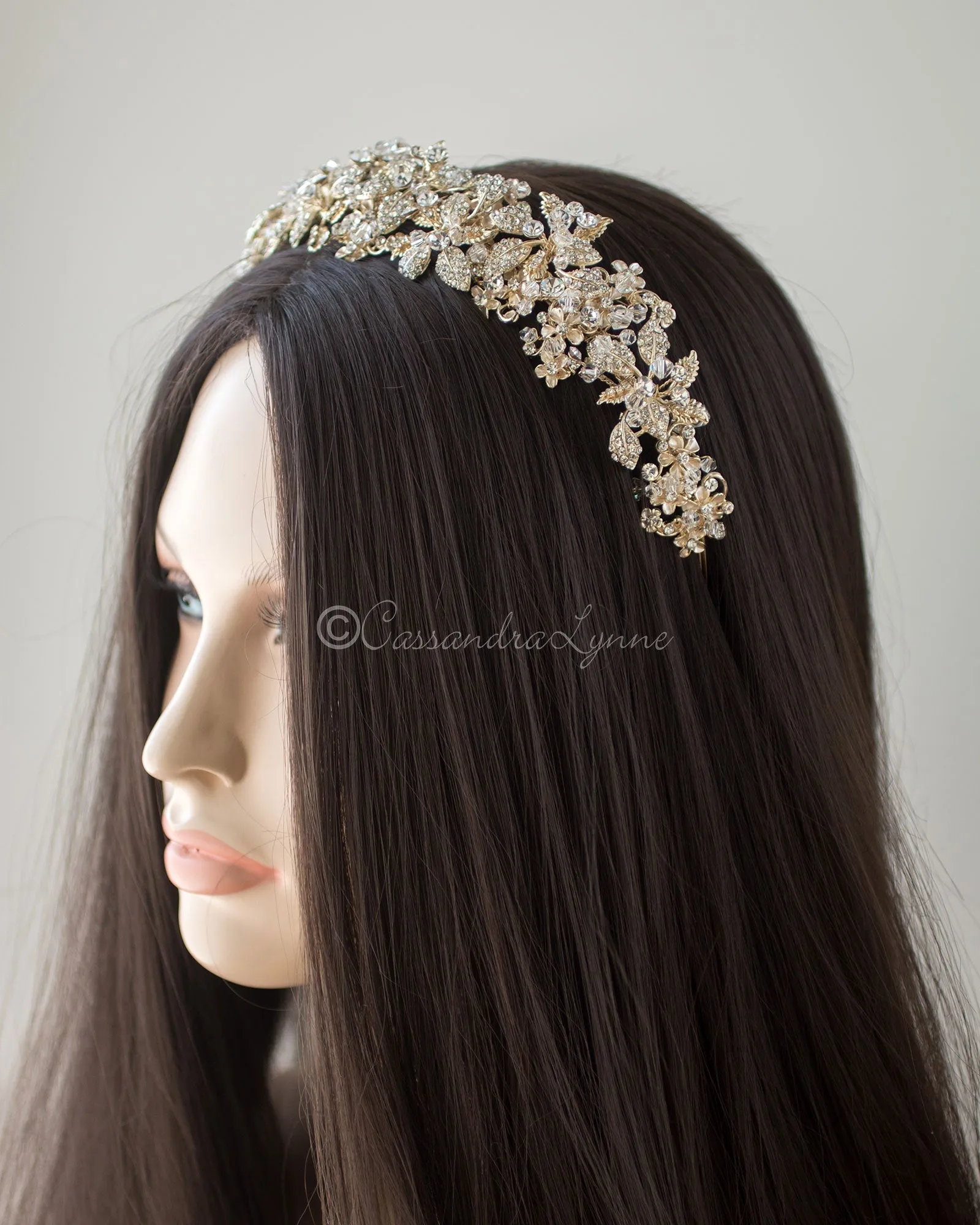 Intricate Wedding Headband with Crystal Beads