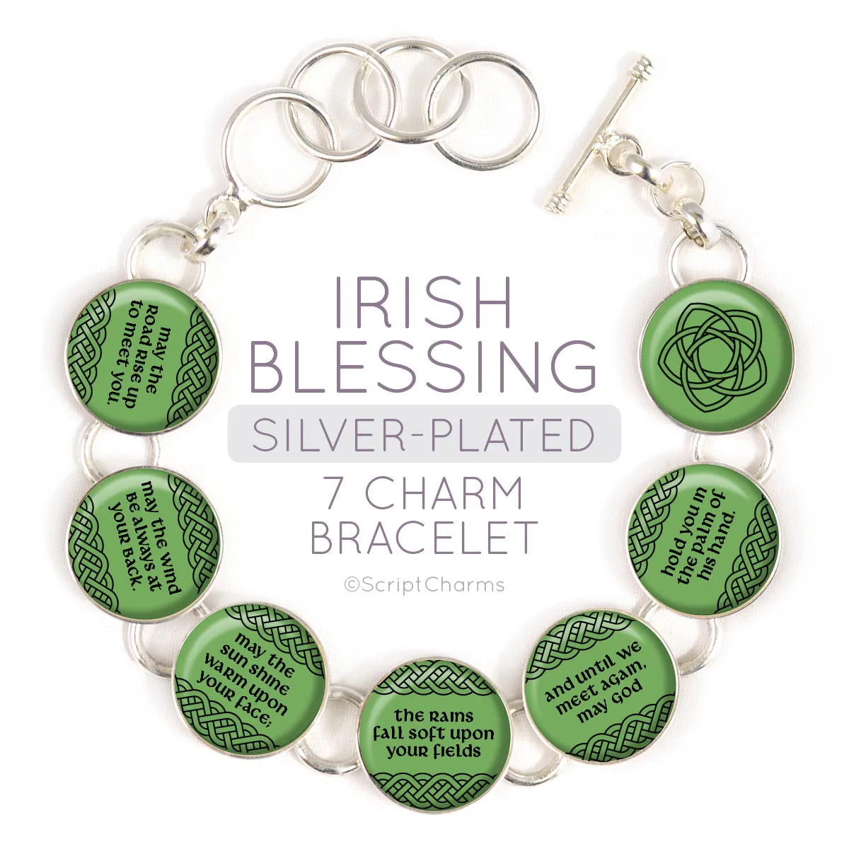 Irish Blessing Charm Bracelet – Stainless Steel or Silver-Plated Bracelet with Celtic Rose Design