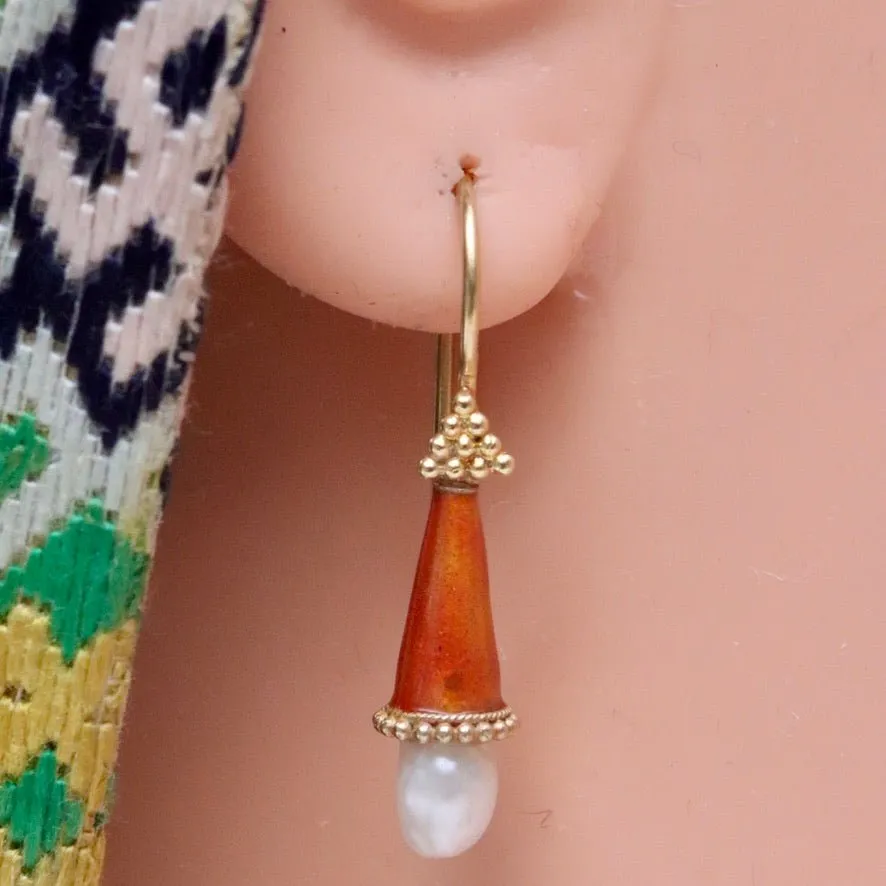 Jane Foole Enamel and Pearl Rust Earrings