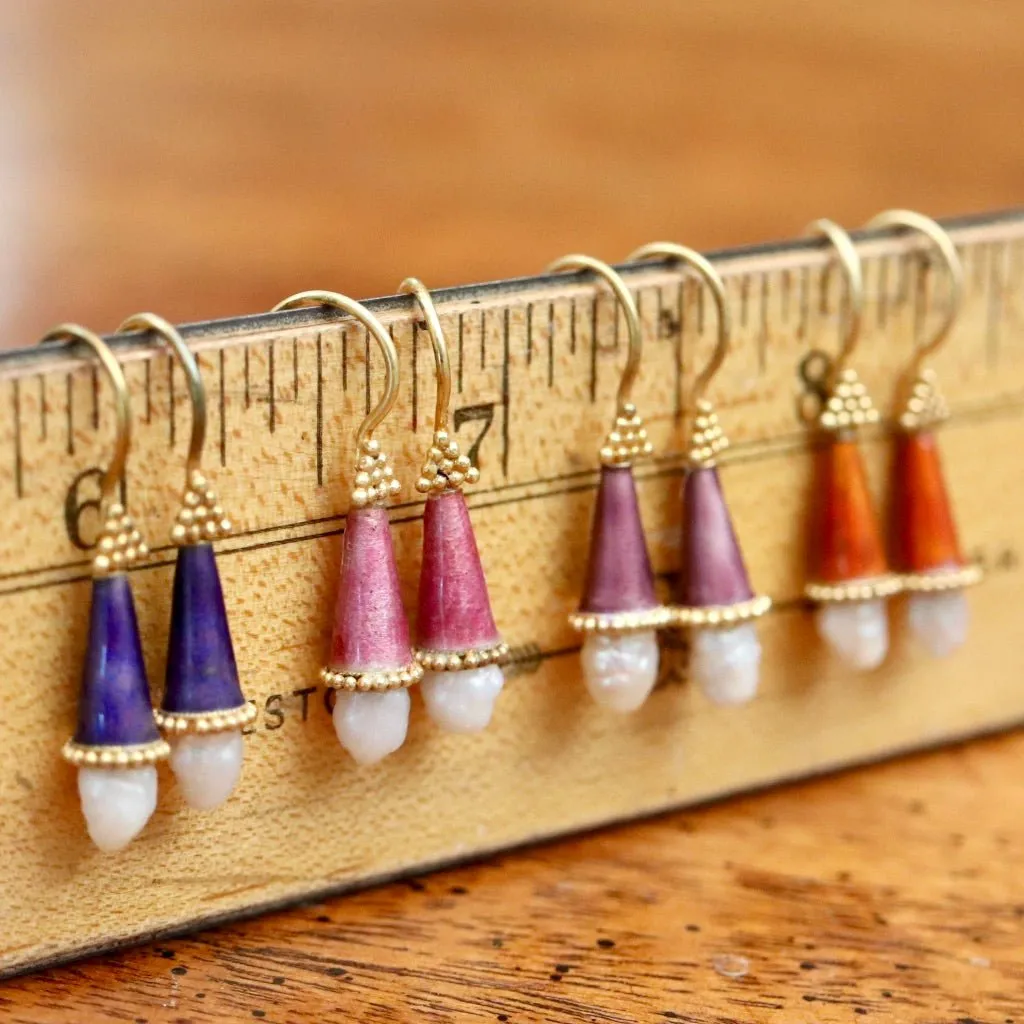 Jane Foole Enamel and Pearl Rust Earrings