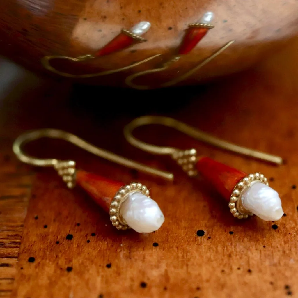 Jane Foole Enamel and Pearl Rust Earrings