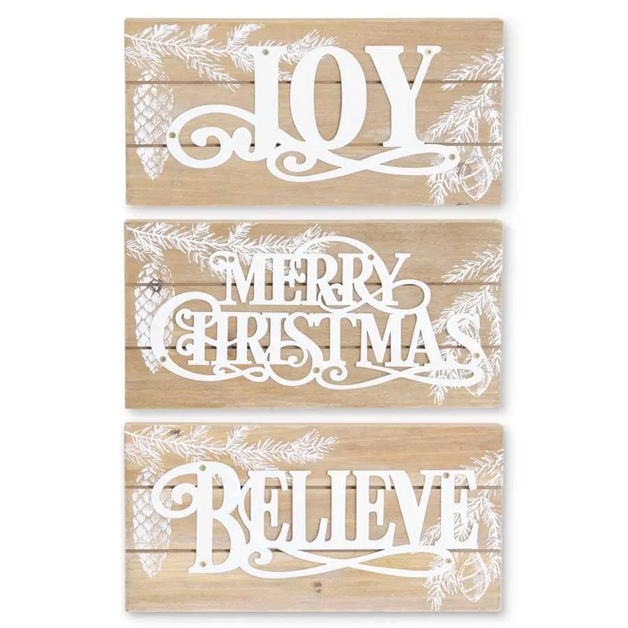 Joy Wood Slat Christmas Sign with Enamel Cutout